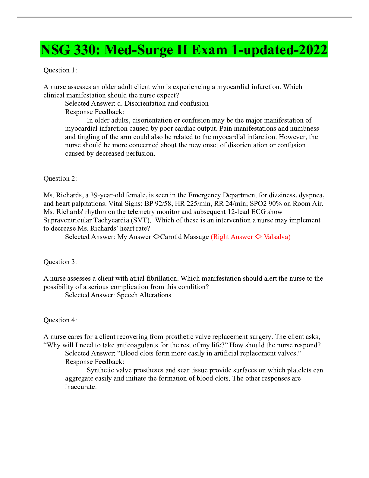Preview of NSG 330: Med-Surge II Exam 1-updated-2022
